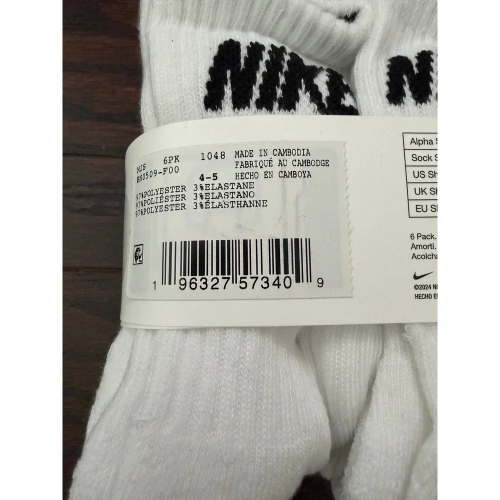 Nike Kids Everyday Cushioned Crew Socks 6 Pack White Black XXS 7C-10C BN0509-F00